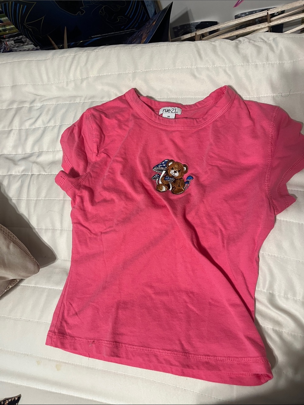rue21 Bright Pink Short Sleeve Tee with Teddy Patch